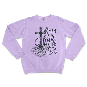 Rooted in Christ Woman of Faith Crewneck Premium Christian Crewneck - front view