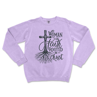 Rooted in Christ Woman of Faith Crewneck Premium Christian Crewneck - front view