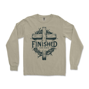 It Is Finished Cross & Thorns Comfort Colors Long Sleeve Long Sleeve T-Shirt - front view
