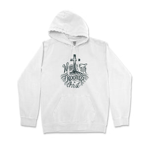 Rooted in Christ Woman of Faith Comfort Colors Premium Christian Hoodie - front view