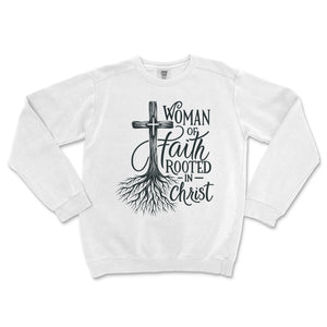 Rooted in Christ Woman of Faith Crewneck Premium Christian Crewneck - front view