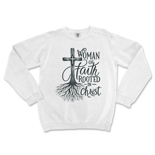 Rooted in Christ Woman of Faith Crewneck Premium Christian Crewneck - front view