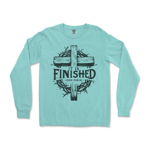 It Is Finished Cross & Thorns Comfort Colors Long Sleeve Long Sleeve T-Shirt - front view