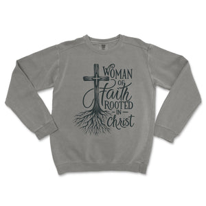 Rooted in Christ Woman of Faith Crewneck Premium Christian Crewneck - front view