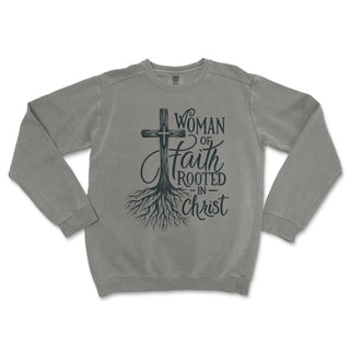Rooted in Christ Woman of Faith Crewneck Premium Christian Crewneck - front view