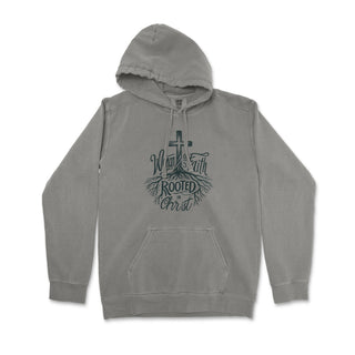 Rooted in Christ Woman of Faith Comfort Colors Premium Christian Hoodie - front view