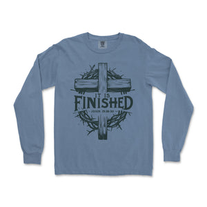 It Is Finished Cross & Thorns Comfort Colors Long Sleeve Long Sleeve T-Shirt - front view