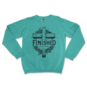 It Is Finished Cross Comfort Colors® Crewneck Premium Christian Crewneck - front view