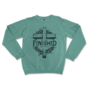 It Is Finished Cross Comfort Colors® Crewneck Premium Christian Crewneck - front view