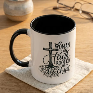Rooted in Christ Woman of Faith Two-Tone Ceramic Mug - Detail Lifestyle