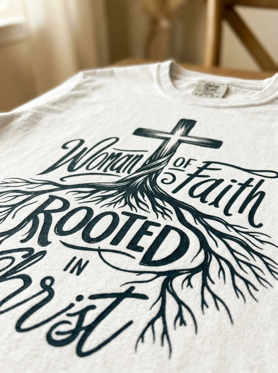 Woman of Faith Rooted in Christ Long Sleeve T-Shirt - Detail Lifestyle