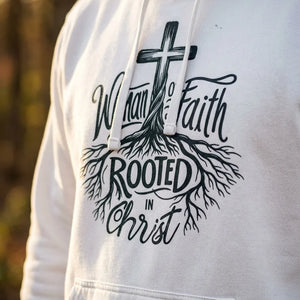 Rooted in Christ Woman of Faith Comfort Colors Hoodie - Detail Lifestyle