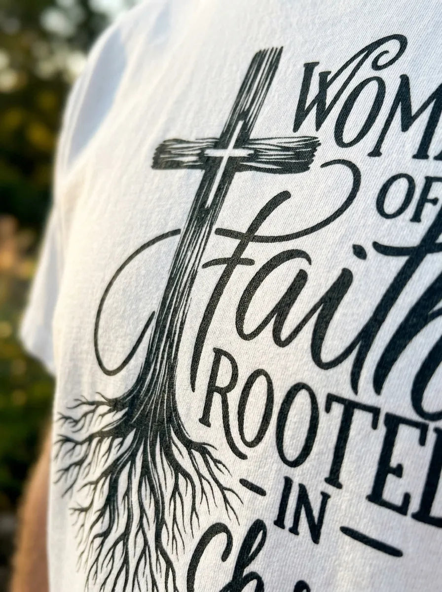Rooted in Christ Faith Tee for Women - Detail Lifestyle