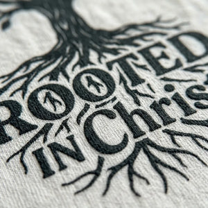 Woman of Faith Rooted in Christ Comfort Colors Tee - Detail Lifestyle