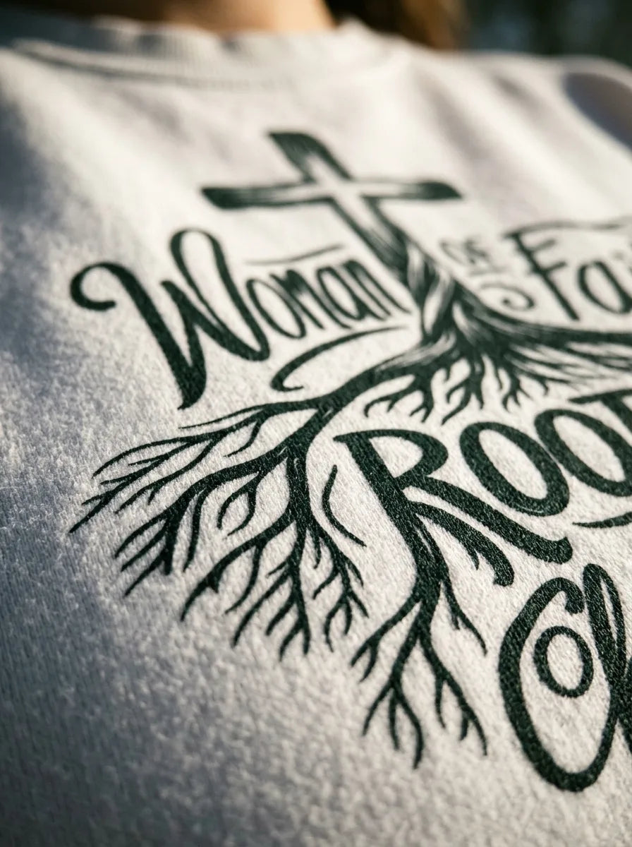 Woman of Faith Rooted in Christ Comfort Colors Sweatshirt - Detail Lifestyle