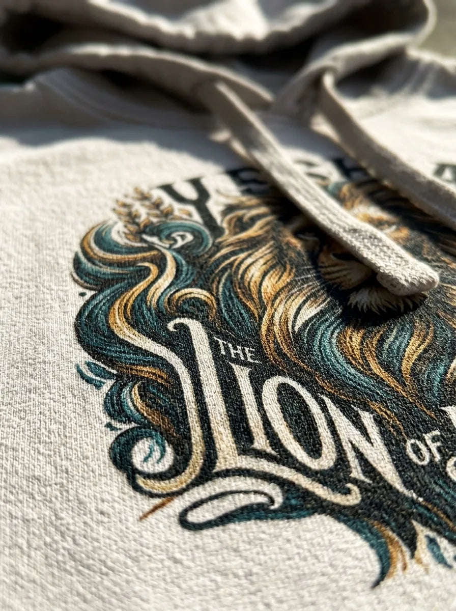 Yeshua, Lion of Judah Hoodie – Roar Your Faith - Detail Lifestyle
