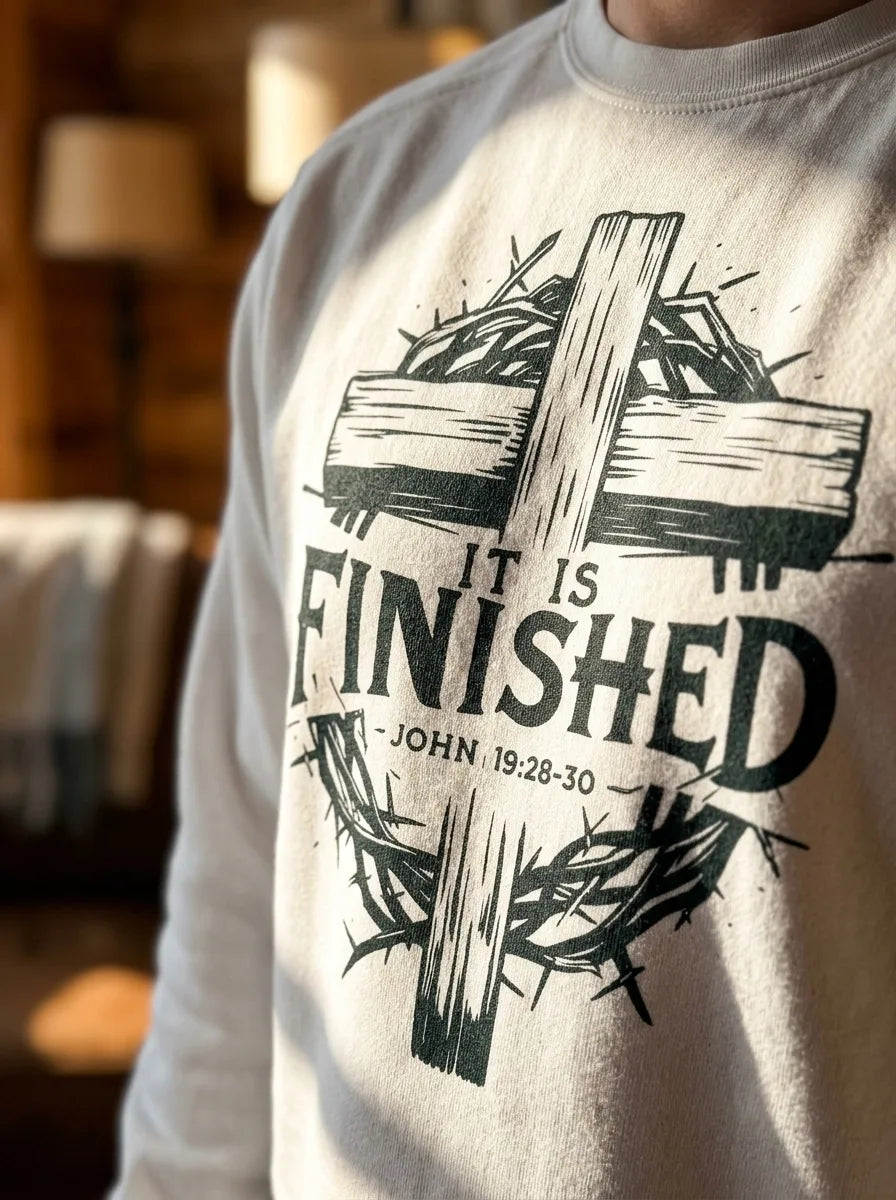 It Is Finished Cross Comfort Colors® Crewneck Sweatshirt - Detail Lifestyle