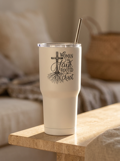 Woman of Faith Rooted in Christ 30oz Insulated 30oz Stainless Steel Tumbler - front view