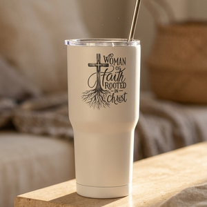 Woman of Faith Rooted in Christ 30oz Insulated 30oz Stainless Steel Tumbler - front view