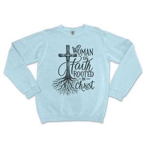 Rooted in Christ Woman of Faith Crewneck Premium Christian Crewneck - front view