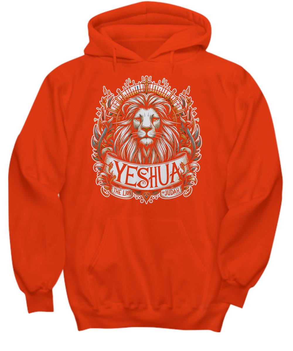 Christian Hoodie - Yeshua the Lion of Judah Design, Jesus is King Shirt - Perfect Gift for Believers and Devotees, Inspirational Wear