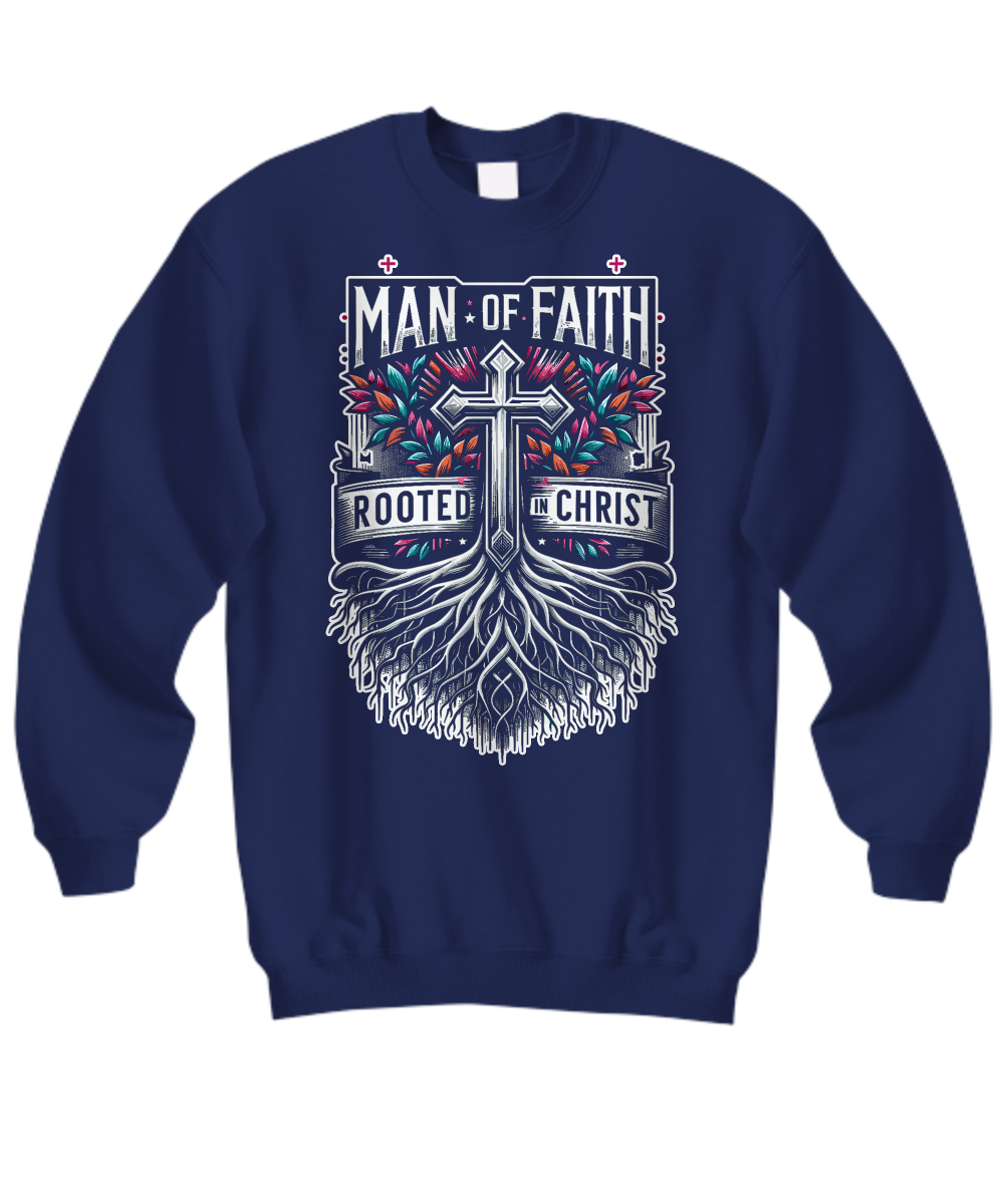 Christian Man of Faith Sweatshirt - Rooted in Christ Faith Hope Love Design