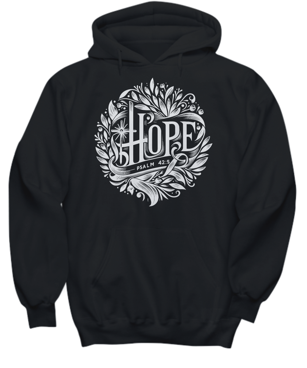 Christian Hoodie - 'Hope Psalm 42:5' Design | Faith Hope Love Inspirational Shirt | Perfect Gift for Spiritual Uplift & Comfort