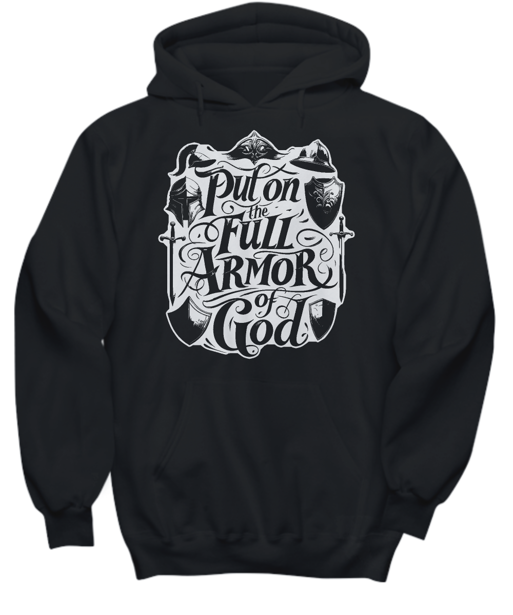 Christian Hoodie with Ephesians 6:11 Verse - 'Put on the Full Armor of God' - Inspirational Gift for Bible Study, Church Events