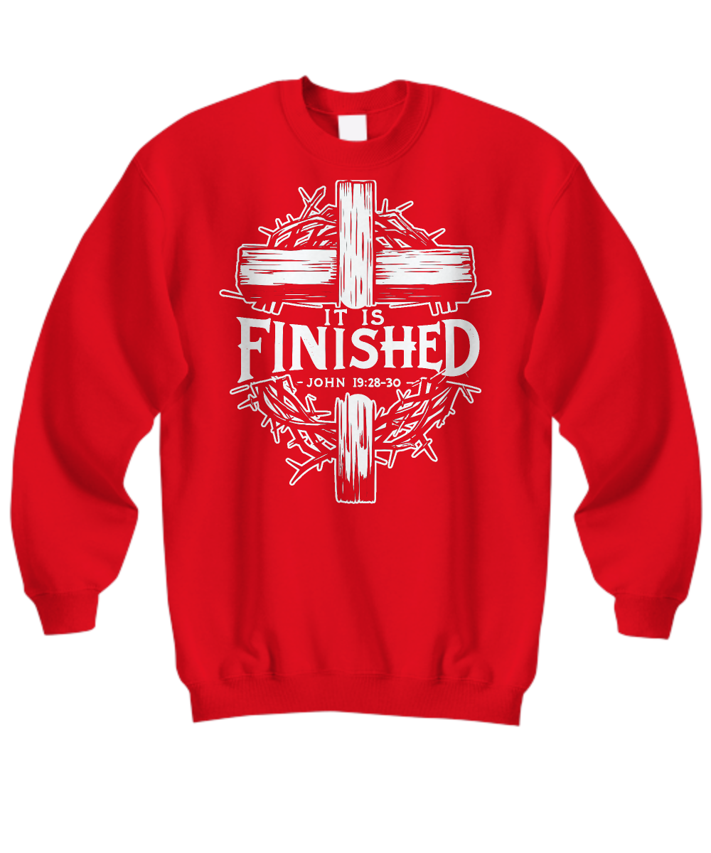 Christian Sweatshirt 'It Is Finished' - John 19:28-30 Bible Verse Inspired Shirt