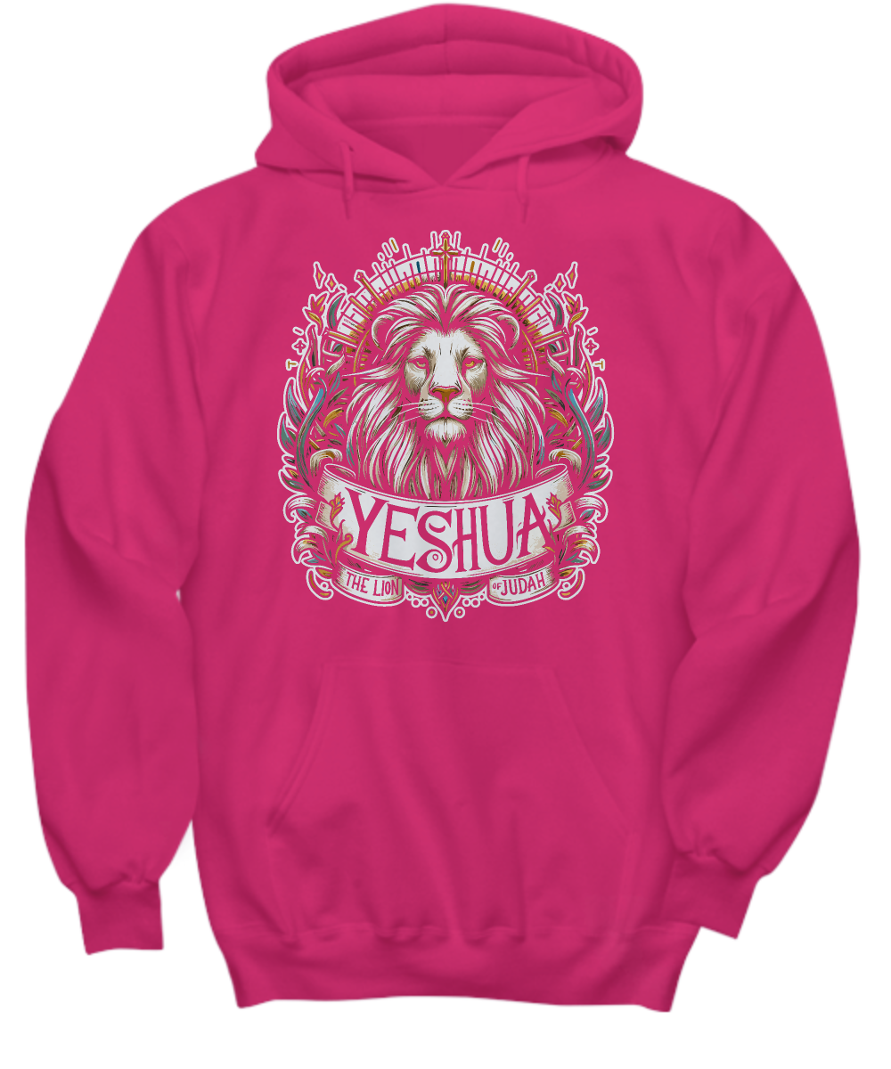 Christian Hoodie - Yeshua the Lion of Judah Design, Jesus is King Shirt - Perfect Gift for Believers and Devotees, Inspirational Wear
