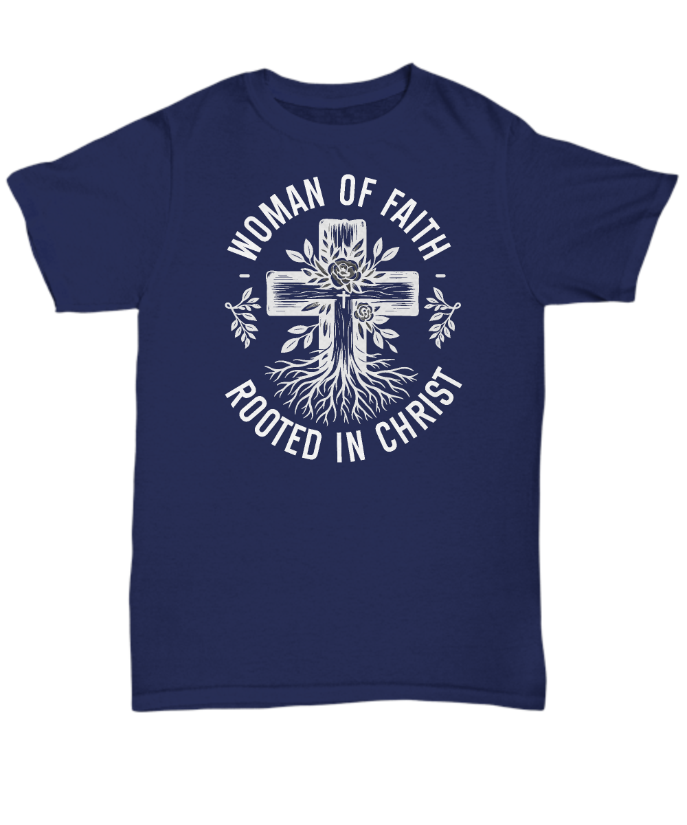 Christian Unisex T-Shirt - 'Woman of Faith Rooted in Christ' - Ideal Gift for Christian Moms, Comfortable Cotton Tee