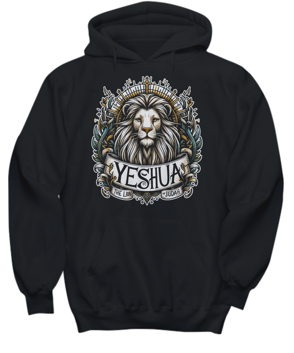 Christian Hoodie - Yeshua the Lion of Judah Design, Jesus is King Shirt - Perfect Gift for Believers and Devotees, Inspirational Wear