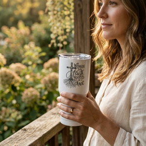 Woman of Faith Rooted in Christ 30oz Insulated 30oz Stainless Steel Tumbler - front view