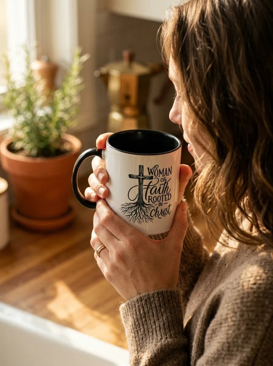 Rooted in Christ Woman of Faith Two-Tone Ceramic Mug - Hero Lifestyle