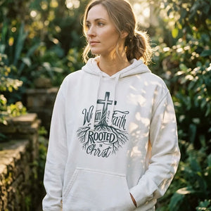 Rooted in Christ Woman of Faith Comfort Colors Hoodie - Hero Lifestyle