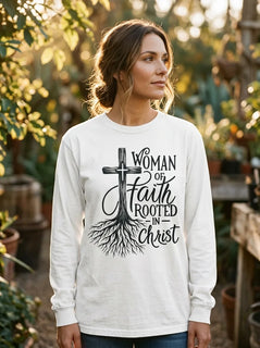 Woman of Faith Rooted in Christ Long Sleeve Tee - Hero Lifestyle
