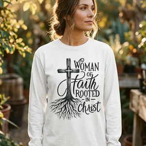Woman of Faith Rooted in Christ Long Sleeve Tee - Hero Lifestyle