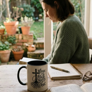 Rooted in Christ Woman of Faith Two-Tone Ceramic Mug - Vibe Lifestyle