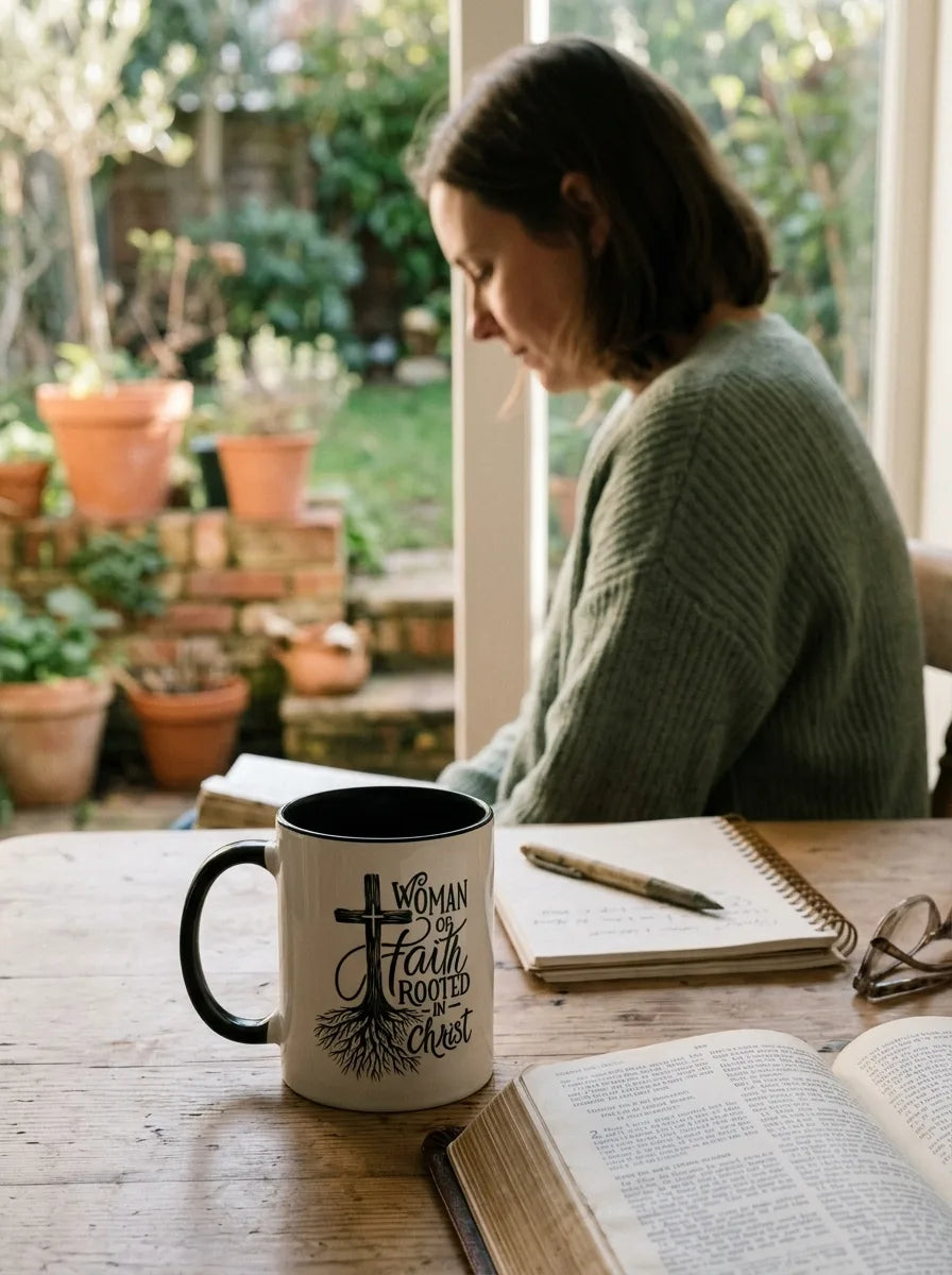 Rooted in Christ Woman of Faith Two-Tone Ceramic Mug - Vibe Lifestyle
