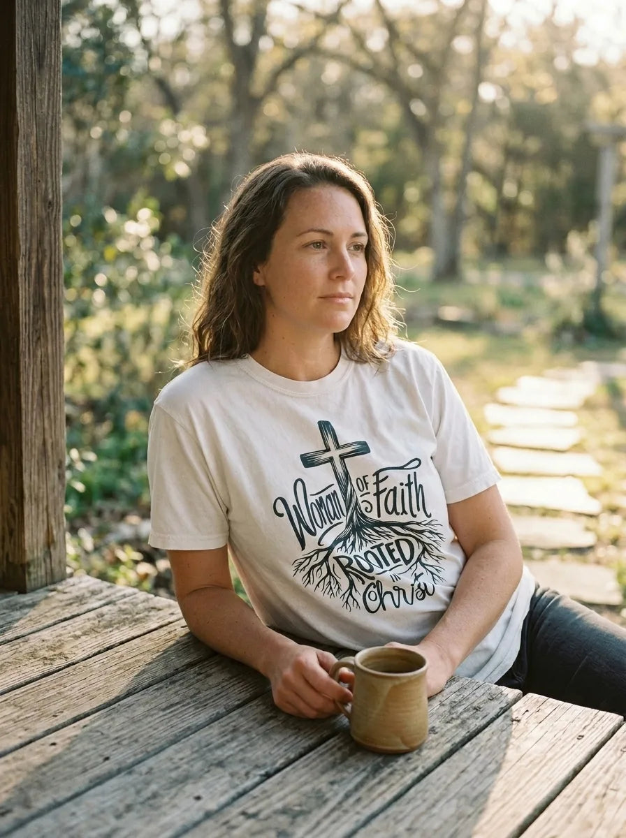 Woman of Faith Rooted in Christ Comfort Colors Tee - Vibe Lifestyle