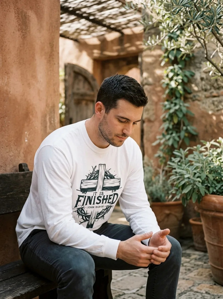 It Is Finished Cross & Thorns Comfort Colors Long Sleeve Tee - Vibe Lifestyle