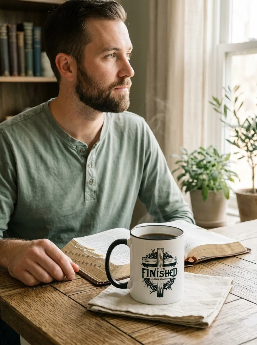 It Is Finished Cross & Thorns Two-Tone Christian Mug - Vibe Lifestyle
