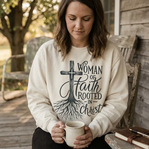 Rooted in Christ Woman of Faith Crewneck Sweatshirt - Vibe Lifestyle