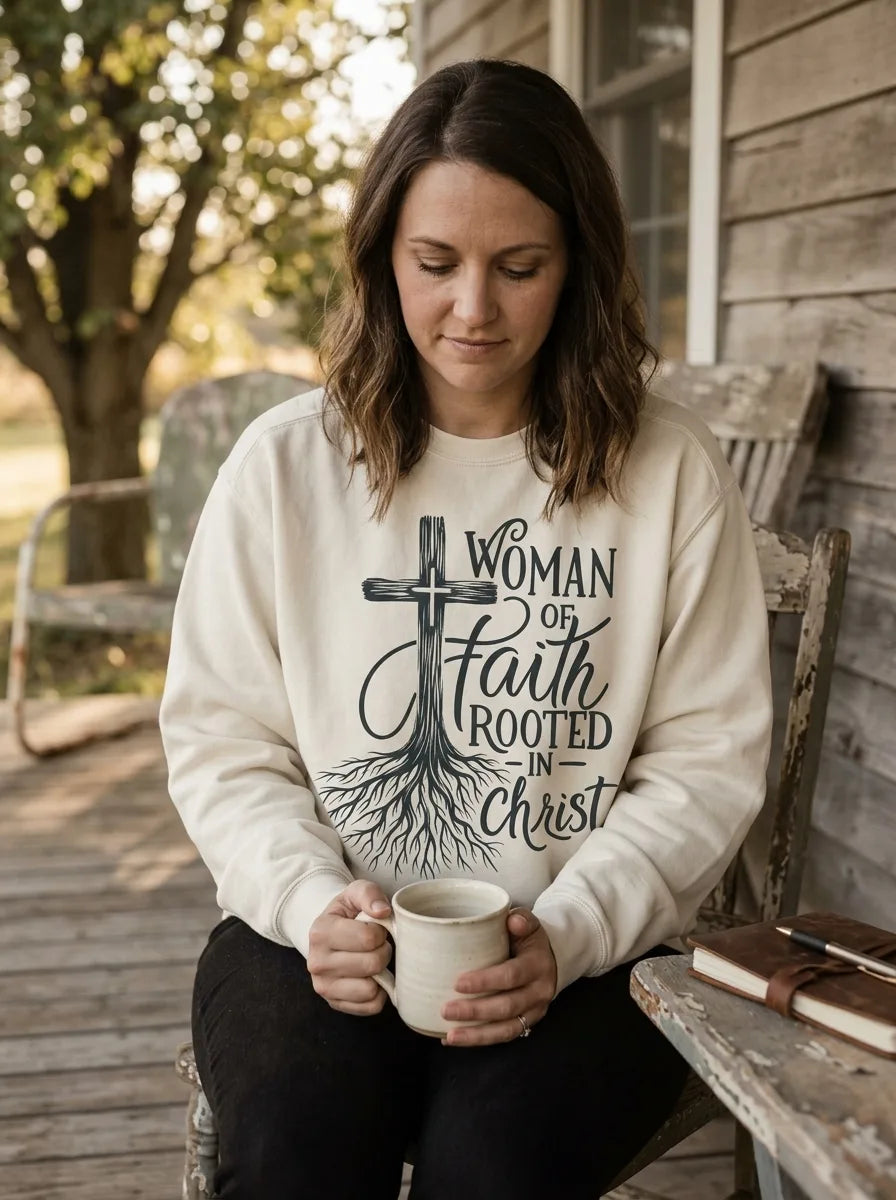 Rooted in Christ Woman of Faith Crewneck Sweatshirt - Vibe Lifestyle